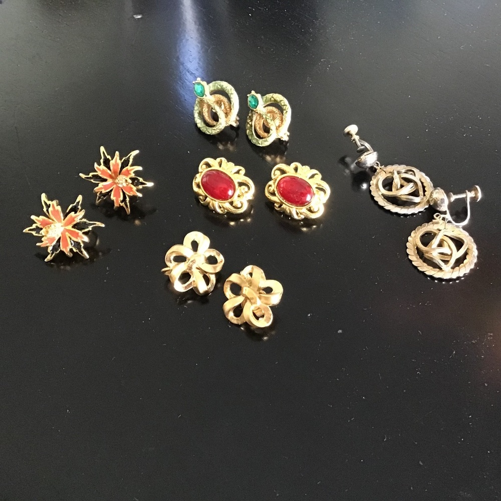 5 pair vintage clip on earrings